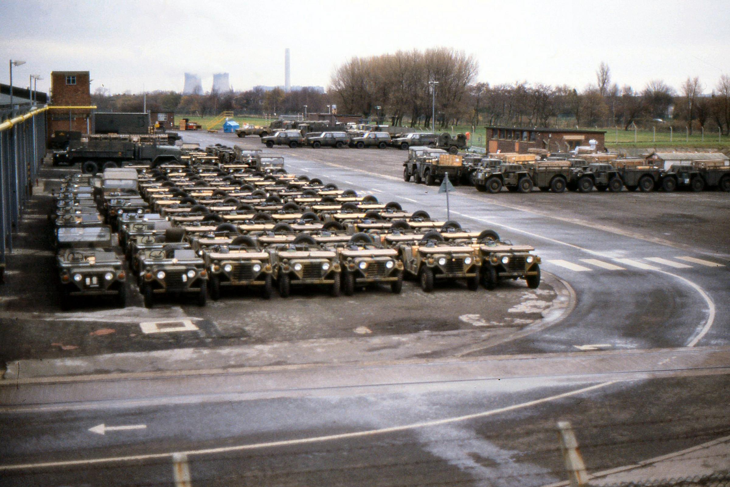 Rows upon rows of jeeps stationed at the base