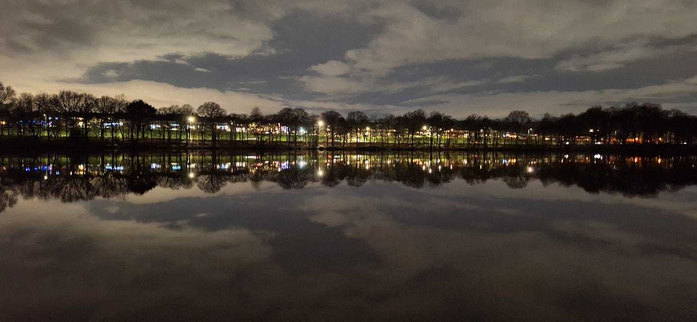 Carr Mill Dam at night