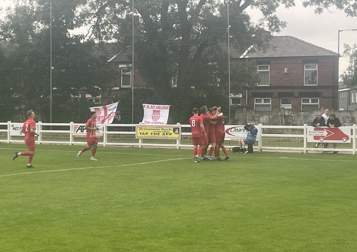 FC St Helens celebrating during a win over Litherland last Saturday, September 7